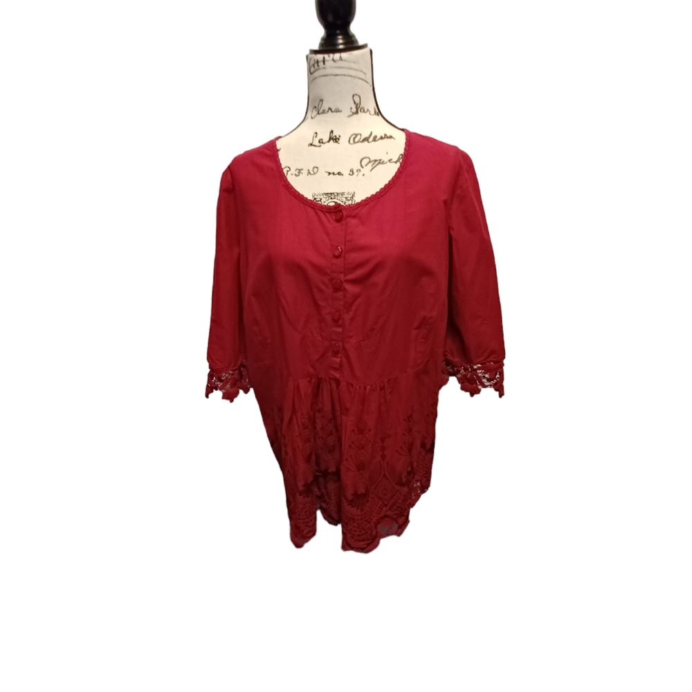 Denim 24/7 raspberry Eyelet longline tunic size 16w